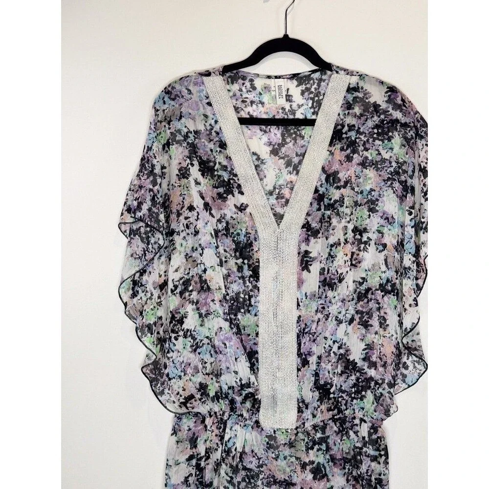 Badgley Mischka Womens Cover Up Black Abstract Sheer Beaded Blouson Swim Medium - Picture 5 of 10